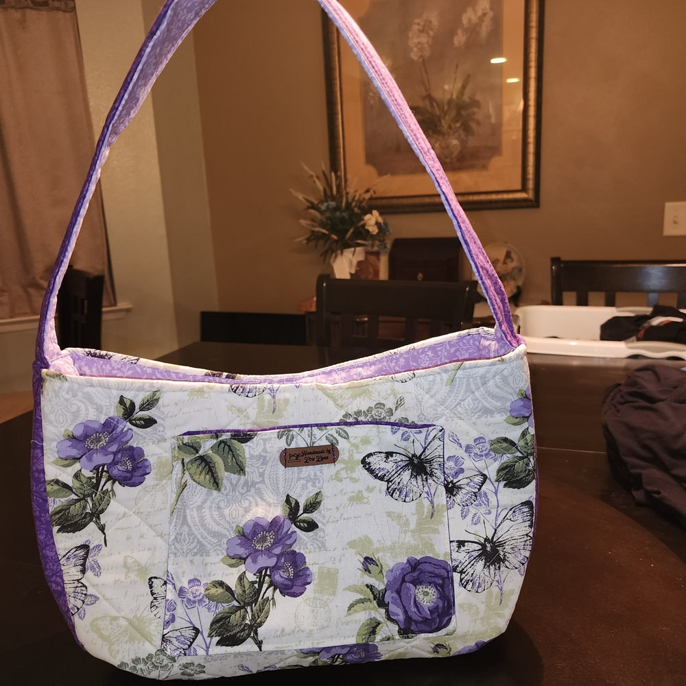 Handmade Floral Purple and White Women's Bag